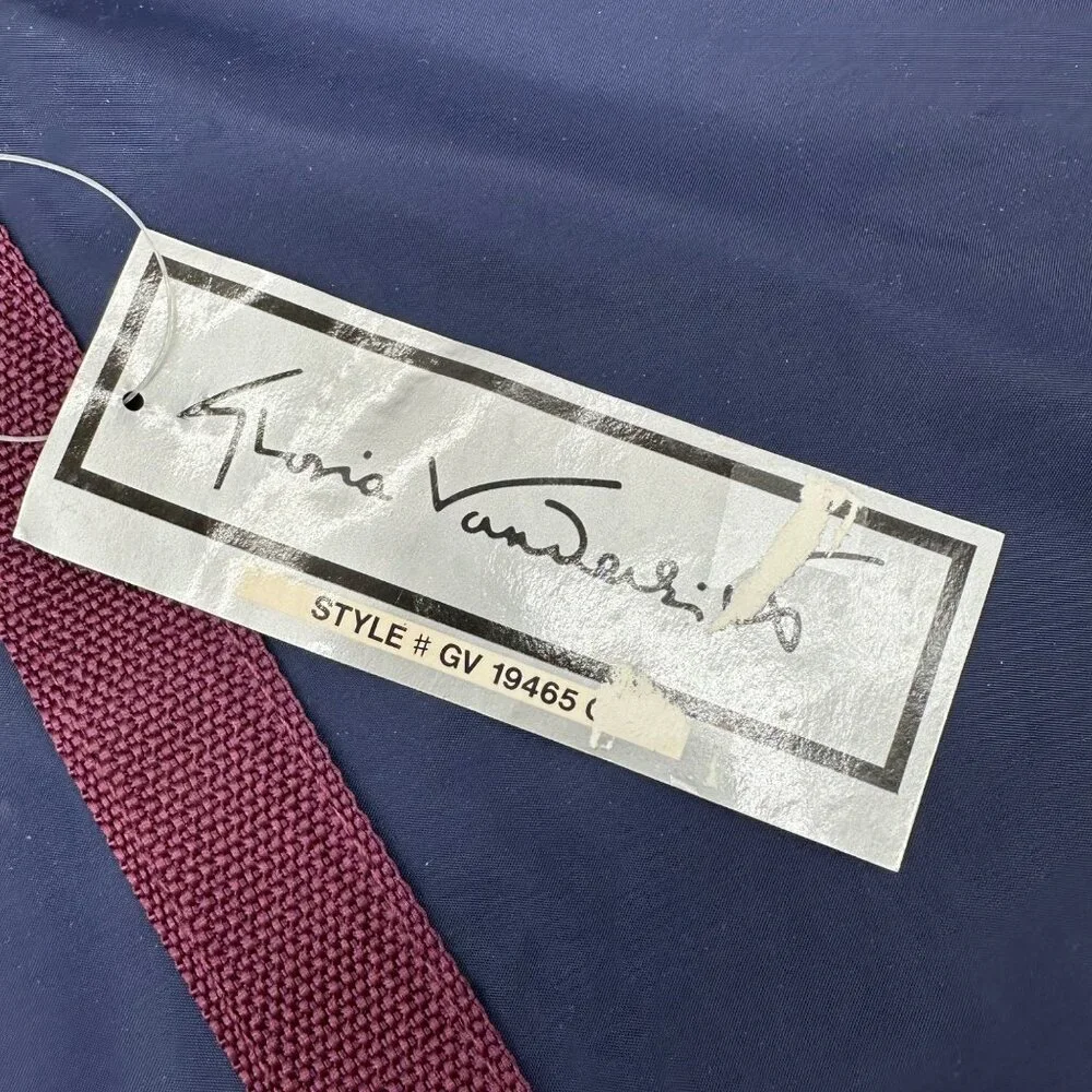 Vintage Travel Duffle Bag Luggage Gloria Vanderbilt Navy Burgundy 1980s Nylon - Picture 5 of 12